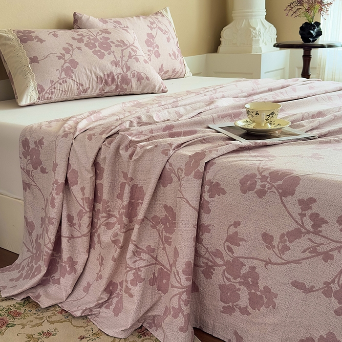 91家纺网 家纺一手货源 找家纺 丝芙妮家居（原乐视家纺） 2025新款全棉纯棉蕾丝花边原麻单件床单单品床单 云栖