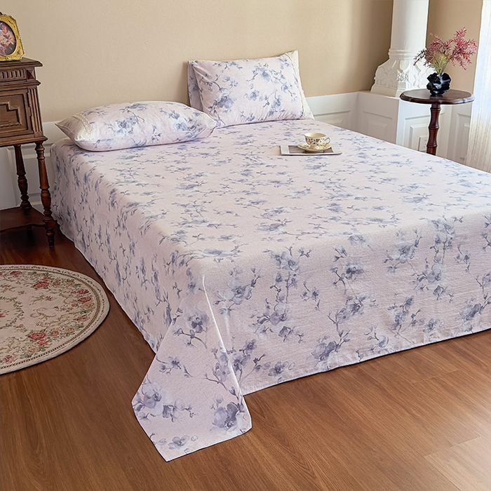 91家纺网 家纺一手货源 找家纺 丝芙妮家居（原乐视家纺） 2025新款全棉纯棉蕾丝花边原麻单件床单单品床单 暗香疏影