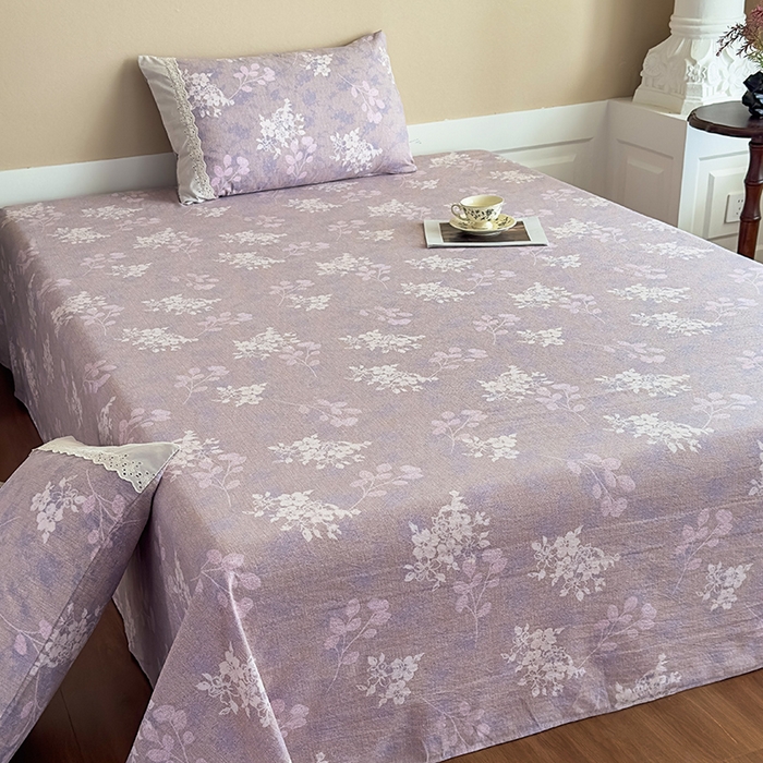 91家纺网 家纺一手货源 找家纺 丝芙妮家居（原乐视家纺） 2025新款全棉纯棉蕾丝花边原麻单件床单单品床单 花畔呢喃