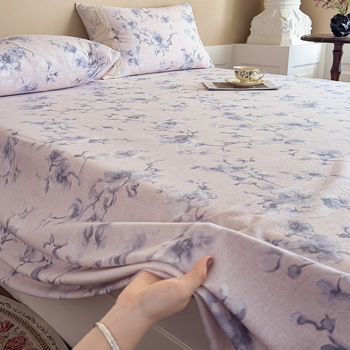 91家纺网 家纺一手货源 找家纺 丝芙妮家居（原乐视家纺） 2025新款全棉纯棉蕾丝花边原麻单件床单单品床单 暗香疏影