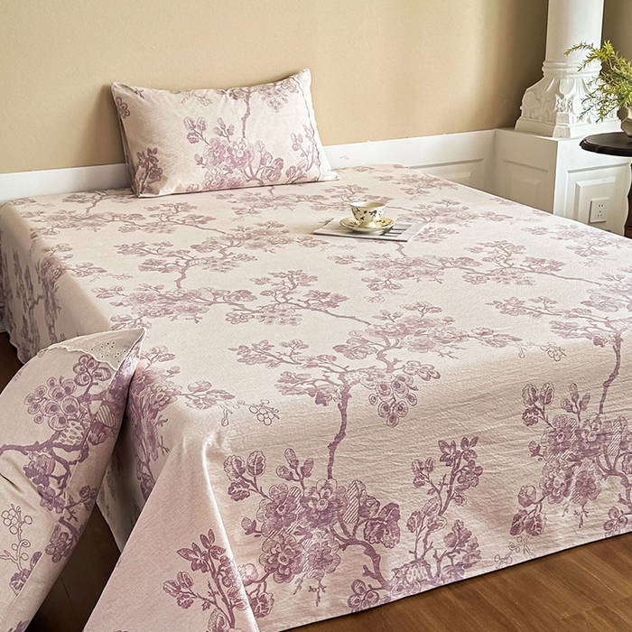 91家纺网 家纺一手货源 找家纺 丝芙妮家居（原乐视家纺） 2025新款全棉纯棉蕾丝花边原麻单件床单单品床单 月下繁花