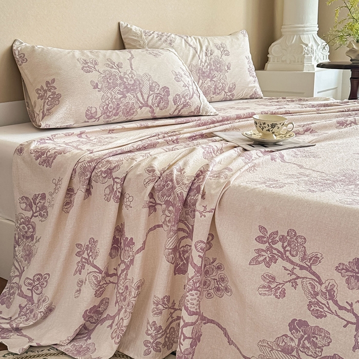 91家纺网 家纺一手货源 找家纺 丝芙妮家居（原乐视家纺） 2025新款全棉纯棉蕾丝花边原麻单件床单单品床单 月下繁花