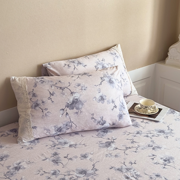 91家纺网 家纺一手货源 找家纺 丝芙妮家居（原乐视家纺） 2025新款全棉纯棉蕾丝花边原麻单件床单单品床单 暗香疏影