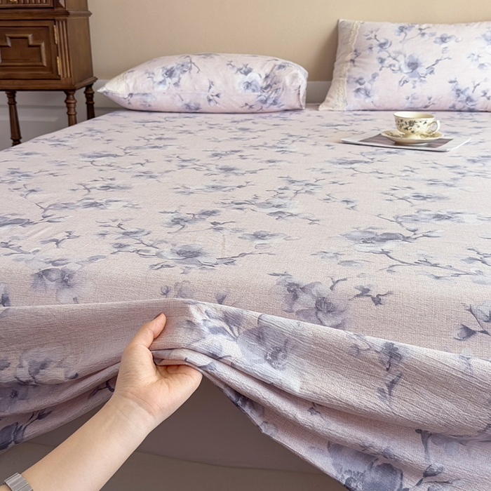 91家纺网 家纺一手货源 找家纺 丝芙妮家居（原乐视家纺） 2025新款全棉纯棉蕾丝花边原麻单件床单单品床单 暗香疏影