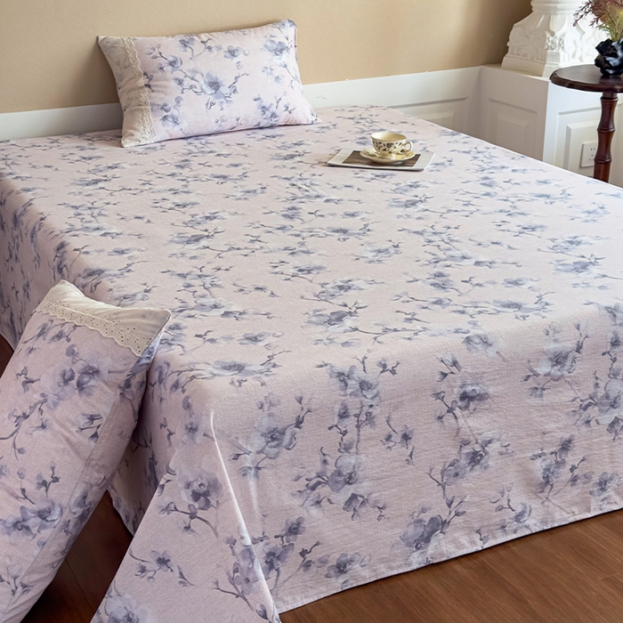 91家纺网 家纺一手货源 找家纺 丝芙妮家居（原乐视家纺） 2025新款全棉纯棉蕾丝花边原麻单件床单单品床单 暗香疏影