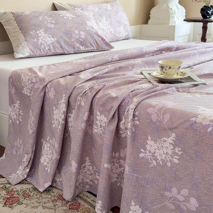 91家纺网 家纺一手货源 找家纺 丝芙妮家居（原乐视家纺） 2025新款全棉纯棉蕾丝花边原麻单件床单单品床单 花畔呢喃