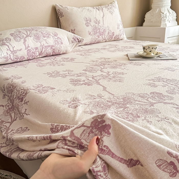 91家纺网 家纺一手货源 找家纺 丝芙妮家居（原乐视家纺） 2025新款全棉纯棉蕾丝花边原麻单件床单单品床单 月下繁花