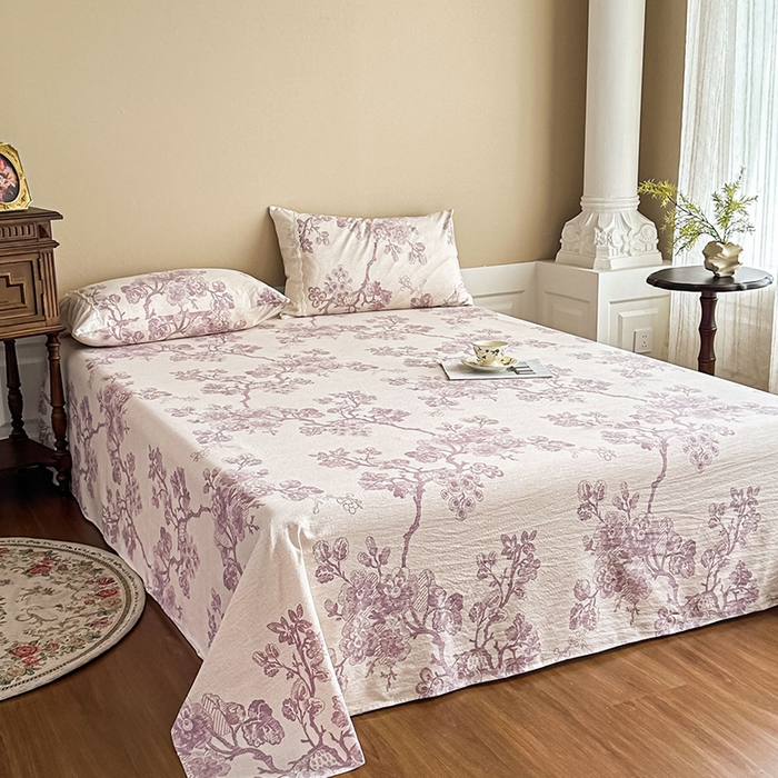 91家纺网 家纺一手货源 找家纺 丝芙妮家居（原乐视家纺） 2025新款全棉纯棉蕾丝花边原麻单件床单单品床单 月下繁花