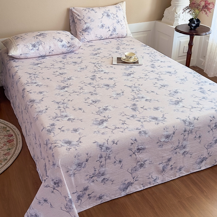 91家纺网 家纺一手货源 找家纺 丝芙妮家居（原乐视家纺） 2025新款全棉纯棉蕾丝花边原麻单件床单单品床单 暗香疏影