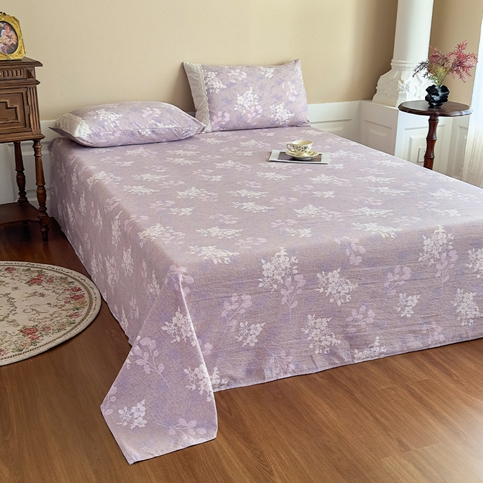 91家纺网 家纺一手货源 找家纺 丝芙妮家居（原乐视家纺） 2025新款全棉纯棉蕾丝花边原麻单件床单单品床单 花畔呢喃