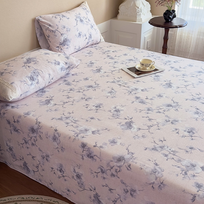 91家纺网 家纺一手货源 找家纺 丝芙妮家居（原乐视家纺） 2025新款全棉纯棉蕾丝花边原麻单件床单单品床单 暗香疏影