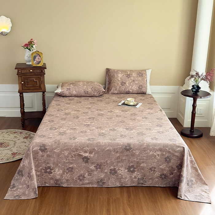 91家纺网 家纺一手货源 找家纺 丝芙妮家居（原乐视家纺） 2025新款全棉纯棉蕾丝花边原麻单件床单单品床单 陌清香