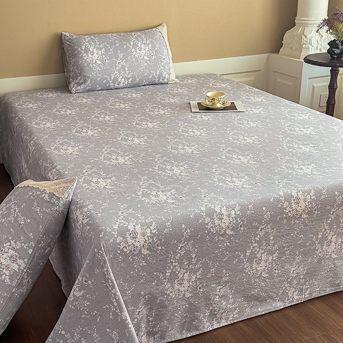 91家纺网 家纺一手货源 找家纺 丝芙妮家居（原乐视家纺） 2025新款全棉纯棉蕾丝花边原麻单件床单单品床单 花屿梦