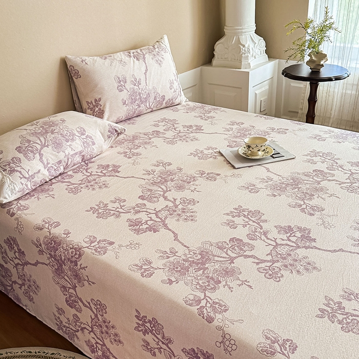 91家纺网 家纺一手货源 找家纺 丝芙妮家居（原乐视家纺） 2025新款全棉纯棉蕾丝花边原麻单件床单单品床单 月下繁花