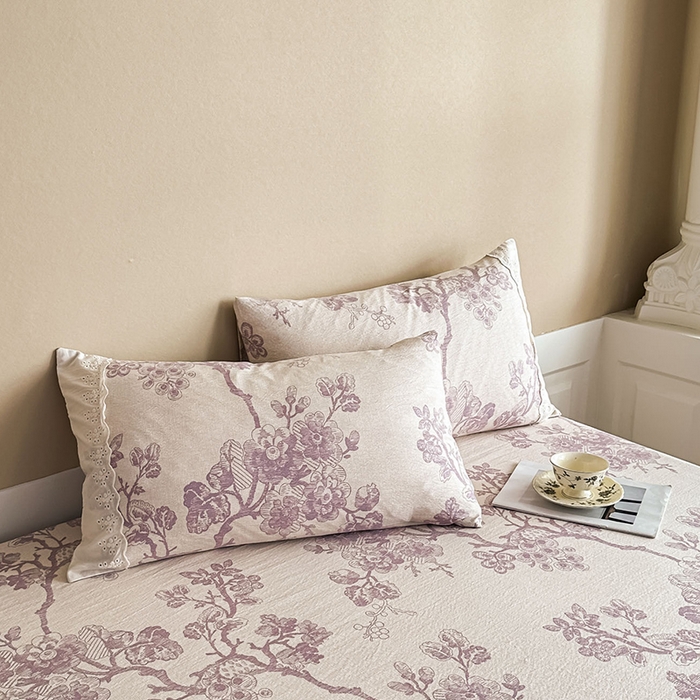 91家纺网 家纺一手货源 找家纺 丝芙妮家居（原乐视家纺） 2025新款全棉纯棉蕾丝花边原麻单件床单单品床单 月下繁花