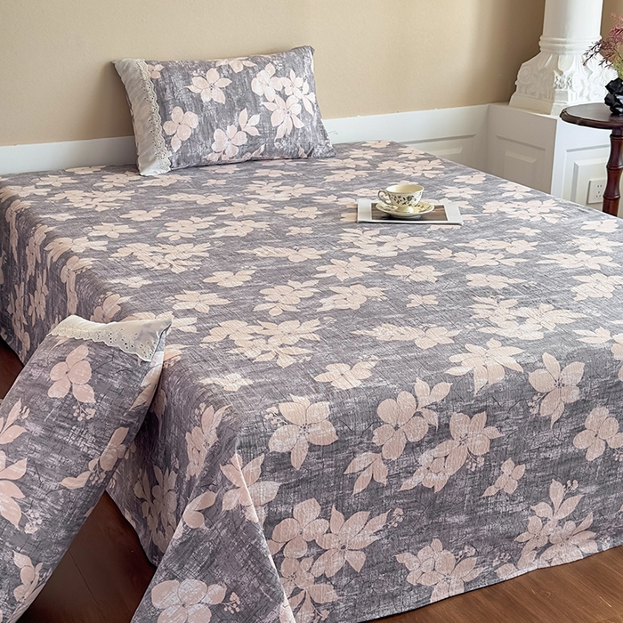 91家纺网 家纺一手货源 找家纺 丝芙妮家居（原乐视家纺） 2025新款全棉纯棉蕾丝花边原麻单件床单单品床单 漫步花庭