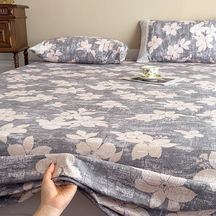 91家纺网 家纺一手货源 找家纺 丝芙妮家居（原乐视家纺） 2025新款全棉纯棉蕾丝花边原麻单件床单单品床单 漫步花庭