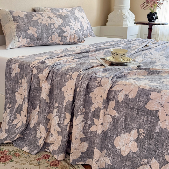 91家纺网 家纺一手货源 找家纺 丝芙妮家居（原乐视家纺） 2025新款全棉纯棉蕾丝花边原麻单件床单单品床单 漫步花庭