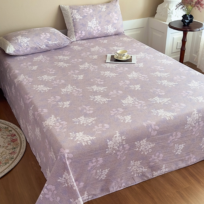 91家纺网 家纺一手货源 找家纺 丝芙妮家居（原乐视家纺） 2025新款全棉纯棉蕾丝花边原麻单件床单单品床单 花畔呢喃