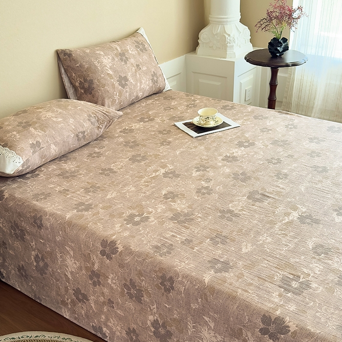 91家纺网 家纺一手货源 找家纺 丝芙妮家居（原乐视家纺） 2025新款全棉纯棉蕾丝花边原麻单件床单单品床单 陌清香