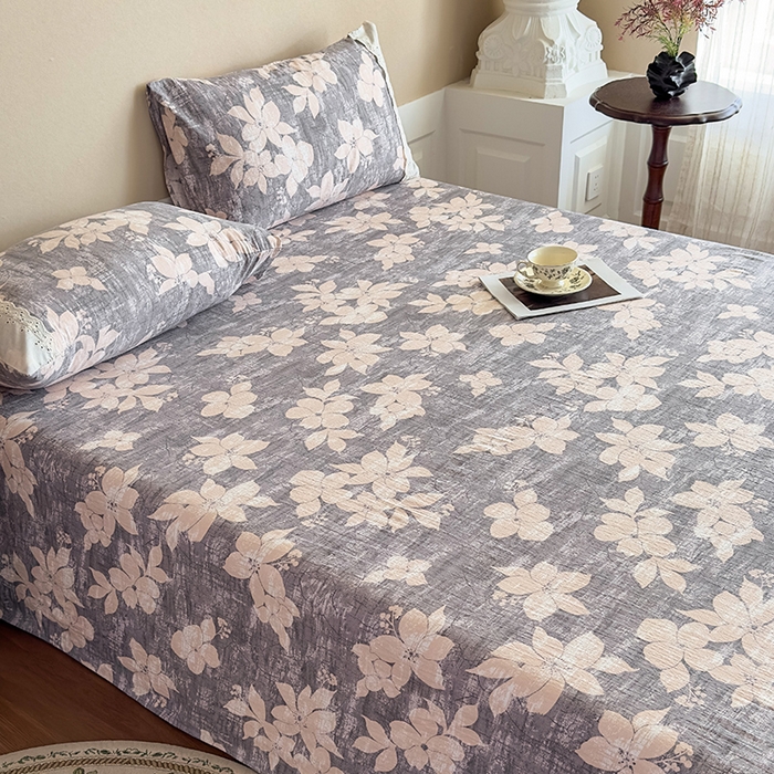 91家纺网 家纺一手货源 找家纺 丝芙妮家居（原乐视家纺） 2025新款全棉纯棉蕾丝花边原麻单件床单单品床单 漫步花庭