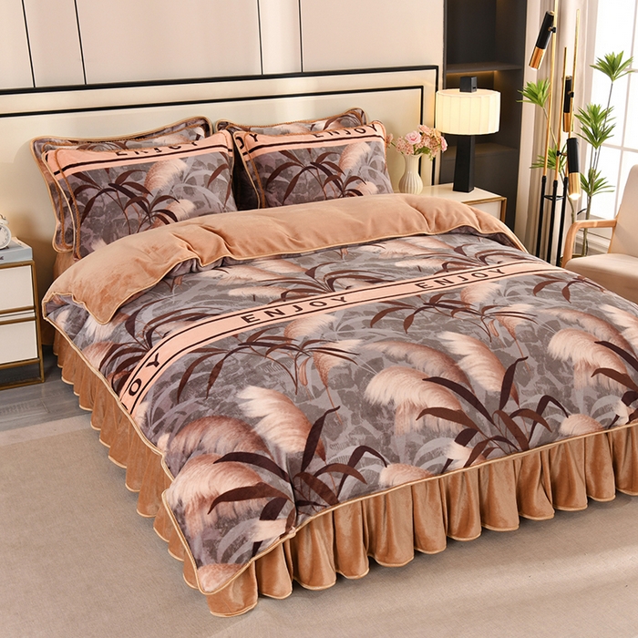 91家纺网 家纺一手货源 找家纺 雨洋2025新款加厚保暖8.5斤牛奶绒金貂婴儿绒四件套 秋意2