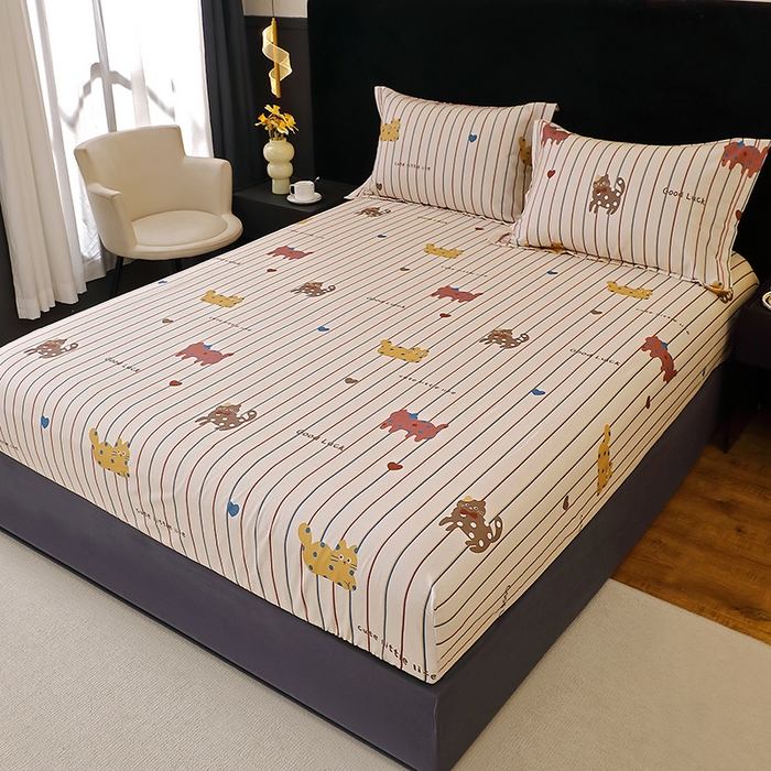 91家纺网 家纺一手货源 找家纺 贝兰仙奴 2025新款亲肤舒适全棉磨毛多规格系列单床笠 可爱猫