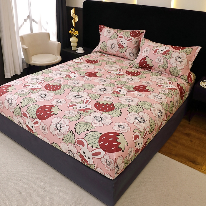 91家纺网 家纺一手货源 找家纺 贝兰仙奴 2025新款亲肤舒适全棉磨毛多规格系列单床笠 兔宝贝粉