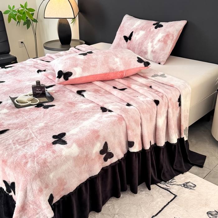 91家纺网 家纺一手货源 找家纺 小叮当家纺仓储工厂店 2025新款美拉德系列兔毛单床裙 床裙单件 床裙-梦蝶