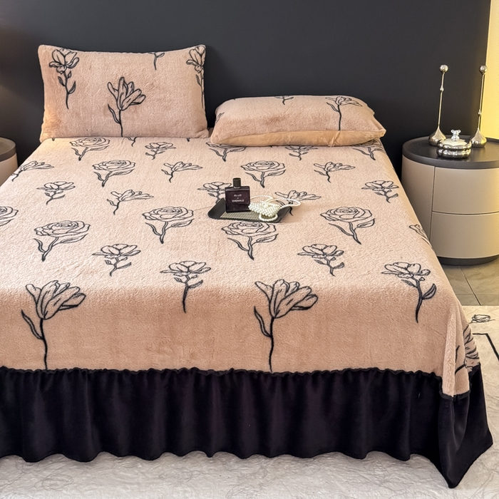 91家纺网 家纺一手货源 找家纺 小叮当家纺仓储工厂店 2025新款美拉德系列兔毛单床裙 床裙单件 床裙-线条玫瑰