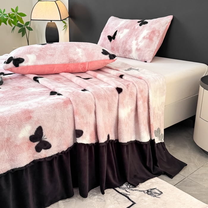 91家纺网 家纺一手货源 找家纺 小叮当家纺仓储工厂店 2025新款美拉德系列兔毛单床裙 床裙单件 床裙-梦蝶