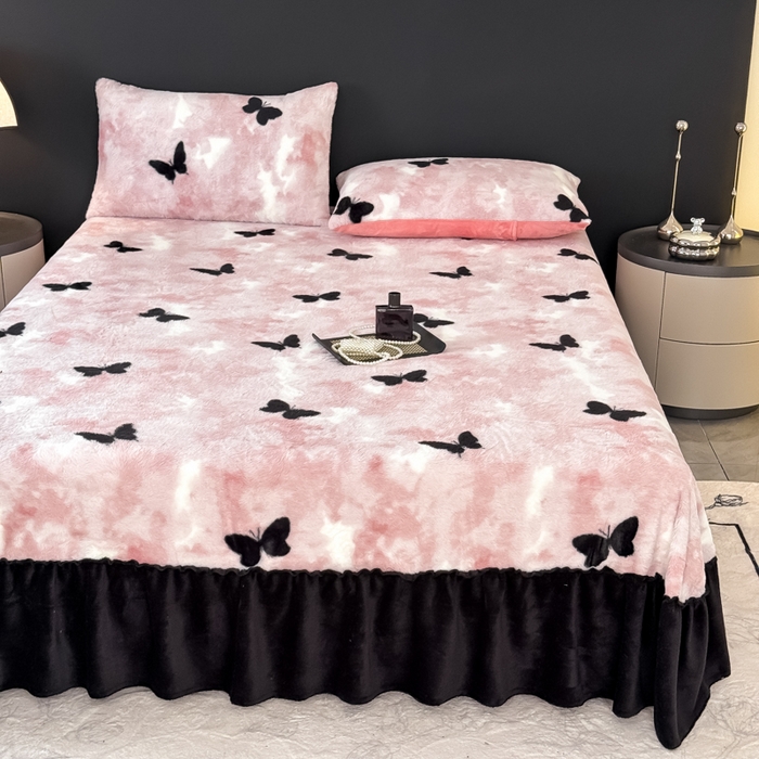 91家纺网 家纺一手货源 找家纺 小叮当家纺仓储工厂店 2025新款美拉德系列兔毛单床裙 床裙单件 床裙-梦蝶