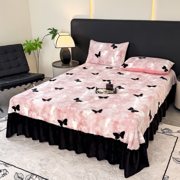 91家纺网 家纺一手货源 找家纺 小叮当家纺仓储工厂店 2025新款美拉德系列兔毛单床裙 床裙单件 床裙-梦蝶