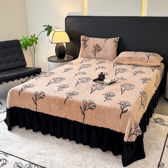 91家纺网 家纺一手货源 找家纺 小叮当家纺仓储工厂店 2025新款美拉德系列兔毛单床裙 床裙单件 床裙-线条玫瑰