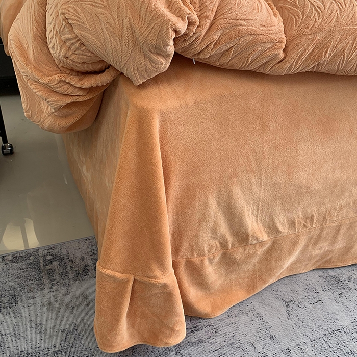 91家纺网 家纺一手货源 找家纺 奈萝家纺 2025新款雕花绒高克重牛奶绒四件套-流年系列 流年心愿橙