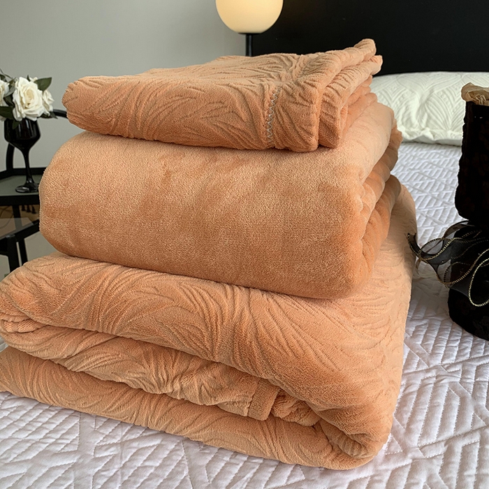 91家纺网 家纺一手货源 找家纺 奈萝家纺 2025新款雕花绒高克重牛奶绒四件套-流年系列 流年心愿橙