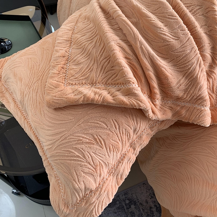 91家纺网 家纺一手货源 找家纺 奈萝家纺 2025新款雕花绒高克重牛奶绒四件套-流年系列 流年心愿橙