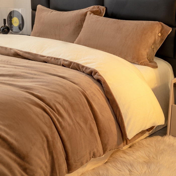 ONE TWO ONE 121 2025新款高克重牛奶绒纽扣款纽扣大宽边系列四件套风格三 纽扣大宽边-中咖