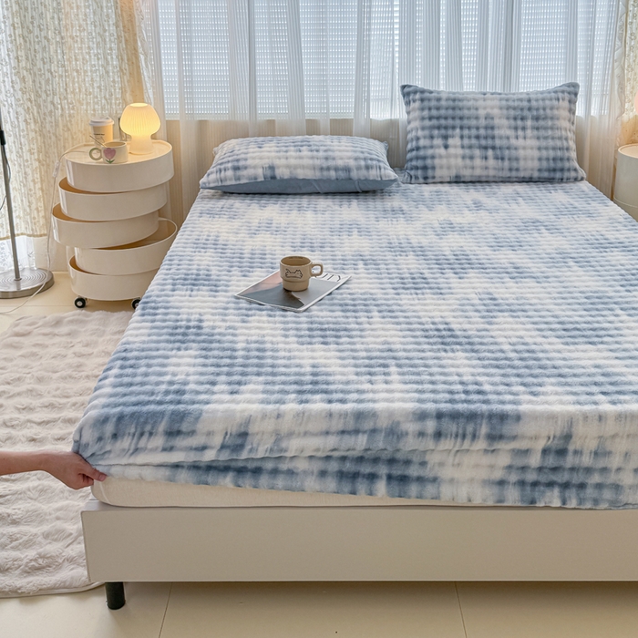 91家纺网 家纺一手货源 找家纺 小叮当家纺仓储工厂店 2025新款兔兔绒牛奶绒印花单床笠 床笠单件 床笠油画-蓝