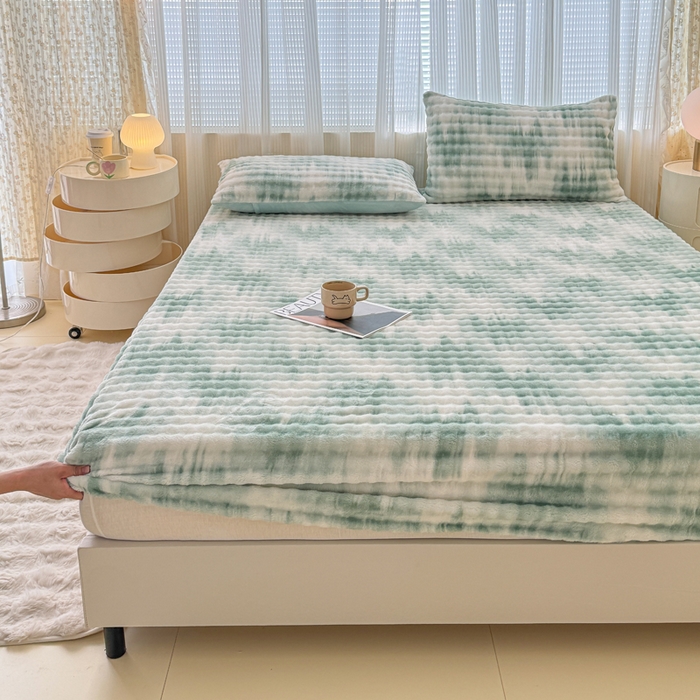 91家纺网 家纺一手货源 找家纺 小叮当家纺仓储工厂店 2025新款兔兔绒牛奶绒印花单床笠 床笠单件 床笠油画-绿