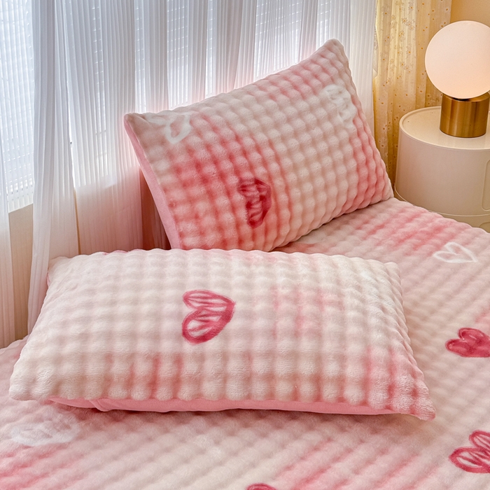 91家纺网 家纺一手货源 找家纺 小叮当家纺仓储工厂店 2025新款兔兔绒牛奶绒印花单床笠 床笠单件 床笠-爱心粉