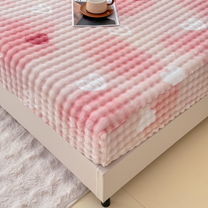 91家纺网 家纺一手货源 找家纺 小叮当家纺仓储工厂店 2025新款兔兔绒牛奶绒印花单床笠 床笠单件 床笠-爱心粉