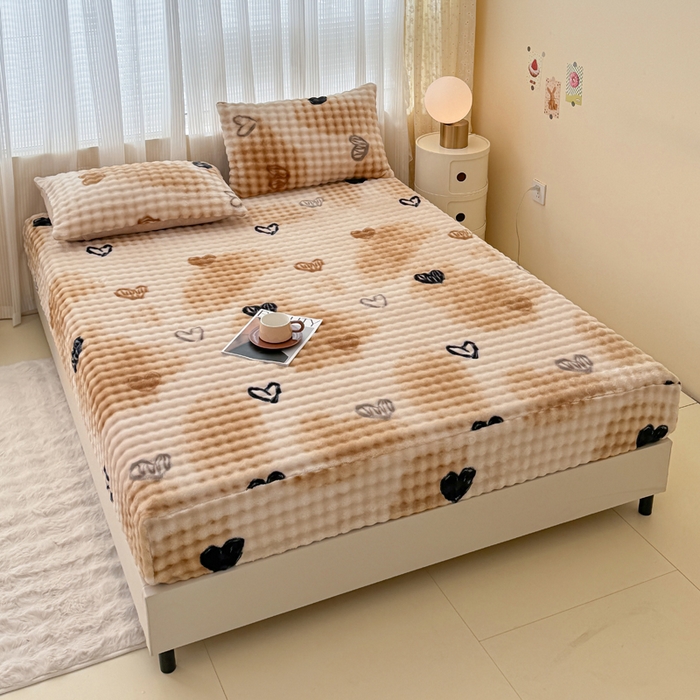 91家纺网 家纺一手货源 找家纺 小叮当家纺仓储工厂店 2025新款兔兔绒牛奶绒印花单床笠 床笠单件 床笠-爱心咖