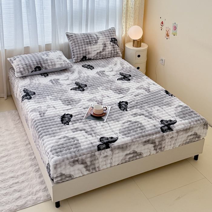 91家纺网 家纺一手货源 找家纺 小叮当家纺仓储工厂店 2025新款兔兔绒牛奶绒印花单床笠 床笠单件 床笠-蝶影