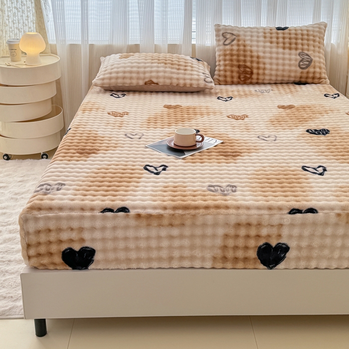 91家纺网 家纺一手货源 找家纺 小叮当家纺仓储工厂店 2025新款兔兔绒牛奶绒印花单床笠 床笠单件 床笠-爱心咖