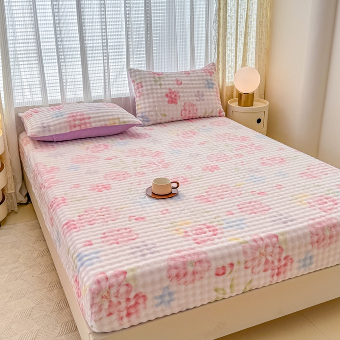 91家纺网 家纺一手货源 找家纺 小叮当家纺仓储工厂店 2025新款兔兔绒牛奶绒印花单床笠 床笠单件 床笠-花语