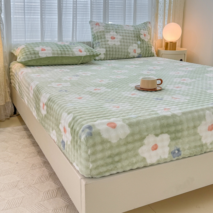 91家纺网 家纺一手货源 找家纺 小叮当家纺仓储工厂店 2025新款兔兔绒牛奶绒印花单床笠 床笠单件 床笠-花朵绿