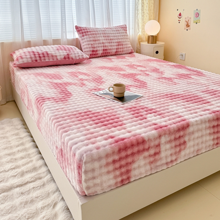 91家纺网 家纺一手货源 找家纺 小叮当家纺仓储工厂店 2025新款兔兔绒牛奶绒印花单床笠 床笠单件 床笠扎染-粉