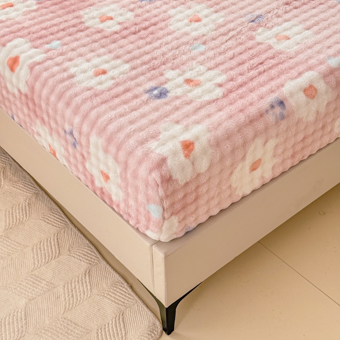 91家纺网 家纺一手货源 找家纺 小叮当家纺仓储工厂店 2025新款兔兔绒牛奶绒印花单床笠 床笠单件 床笠-花朵粉