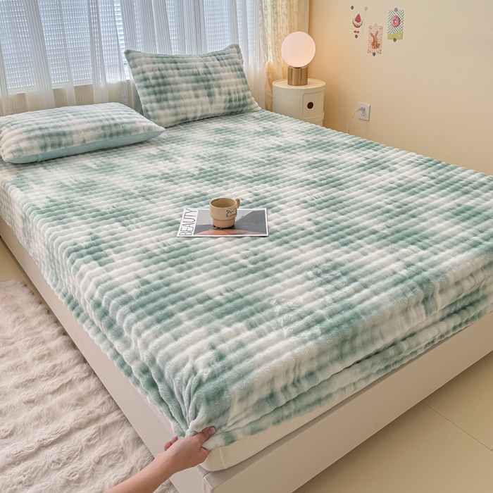 91家纺网 家纺一手货源 找家纺 小叮当家纺仓储工厂店 2025新款兔兔绒牛奶绒印花单床笠 床笠单件 床笠油画-绿